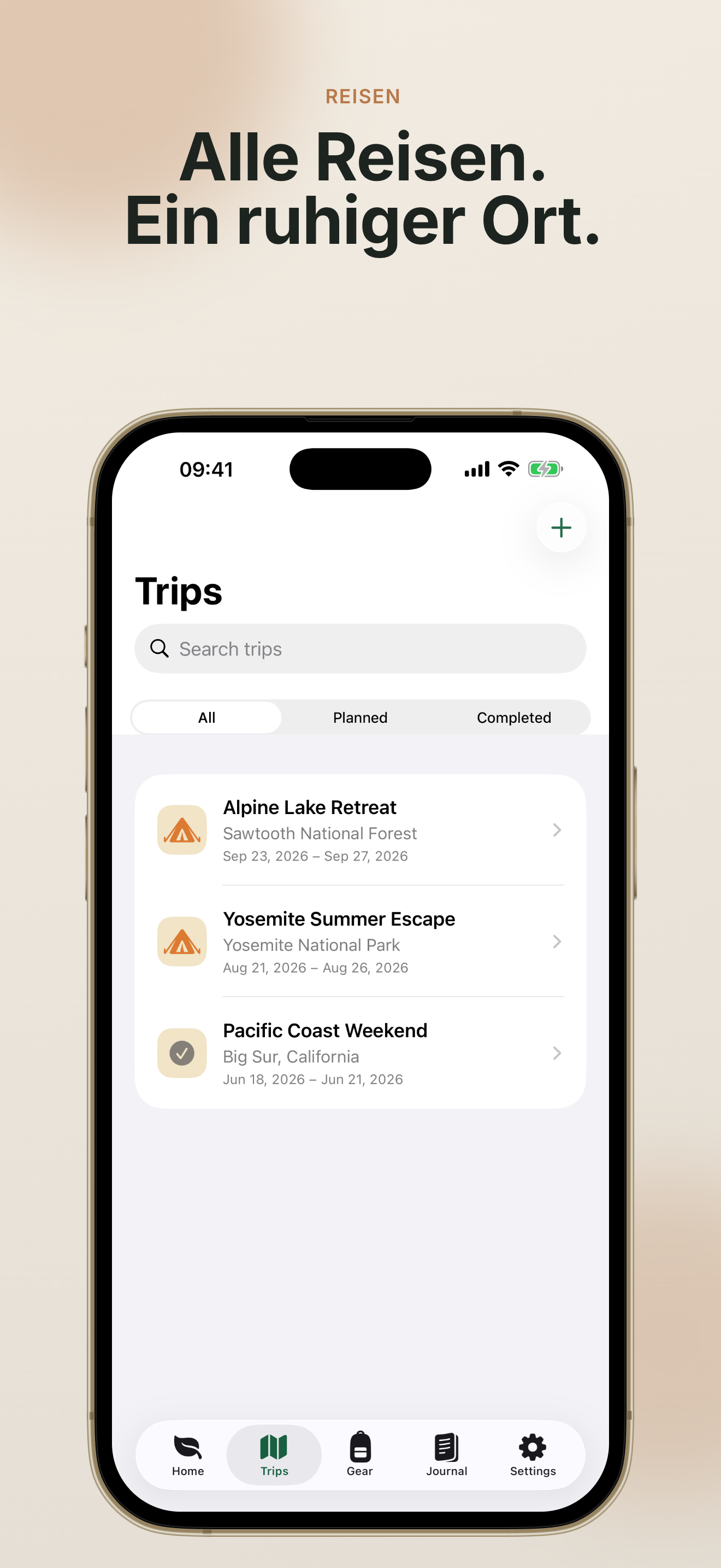 TrailNest trips screen