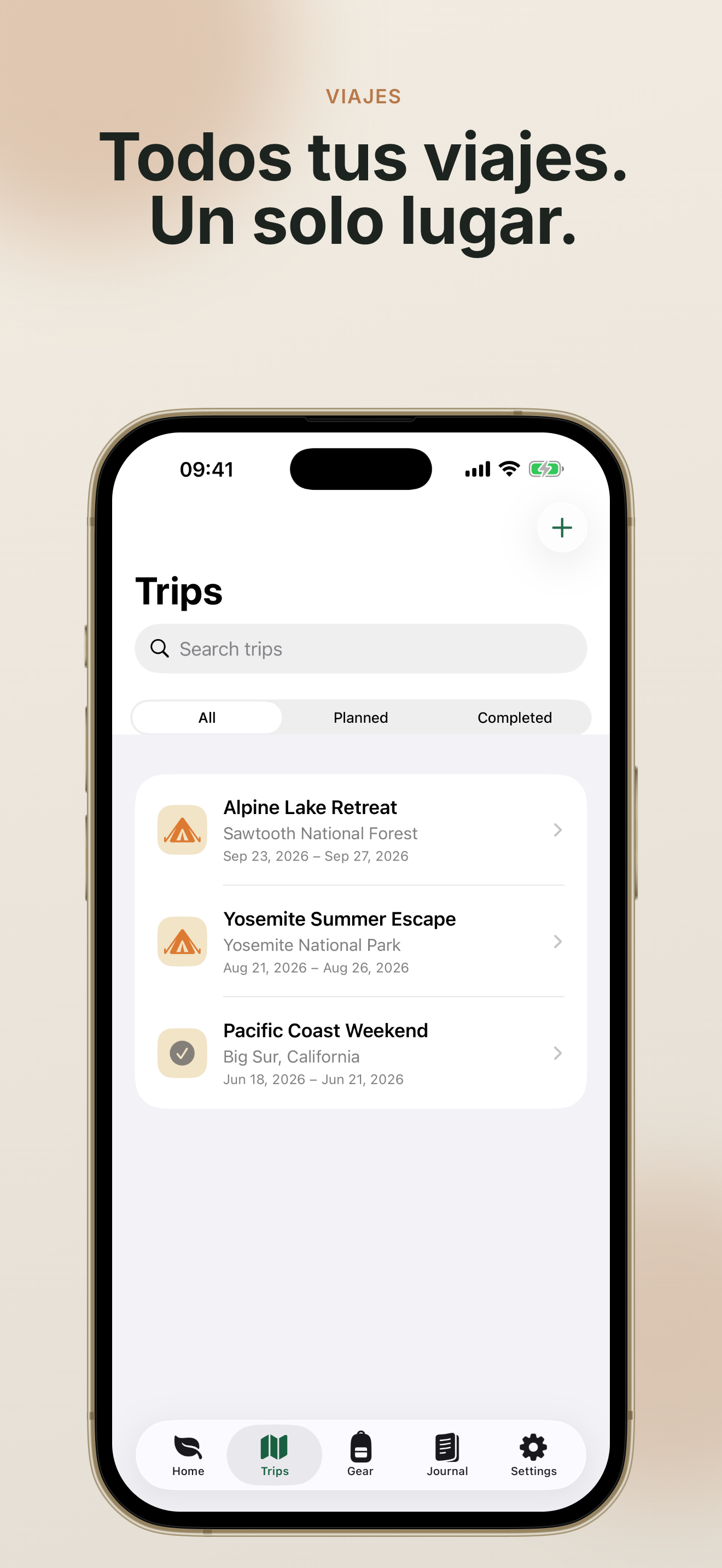 TrailNest trips screen