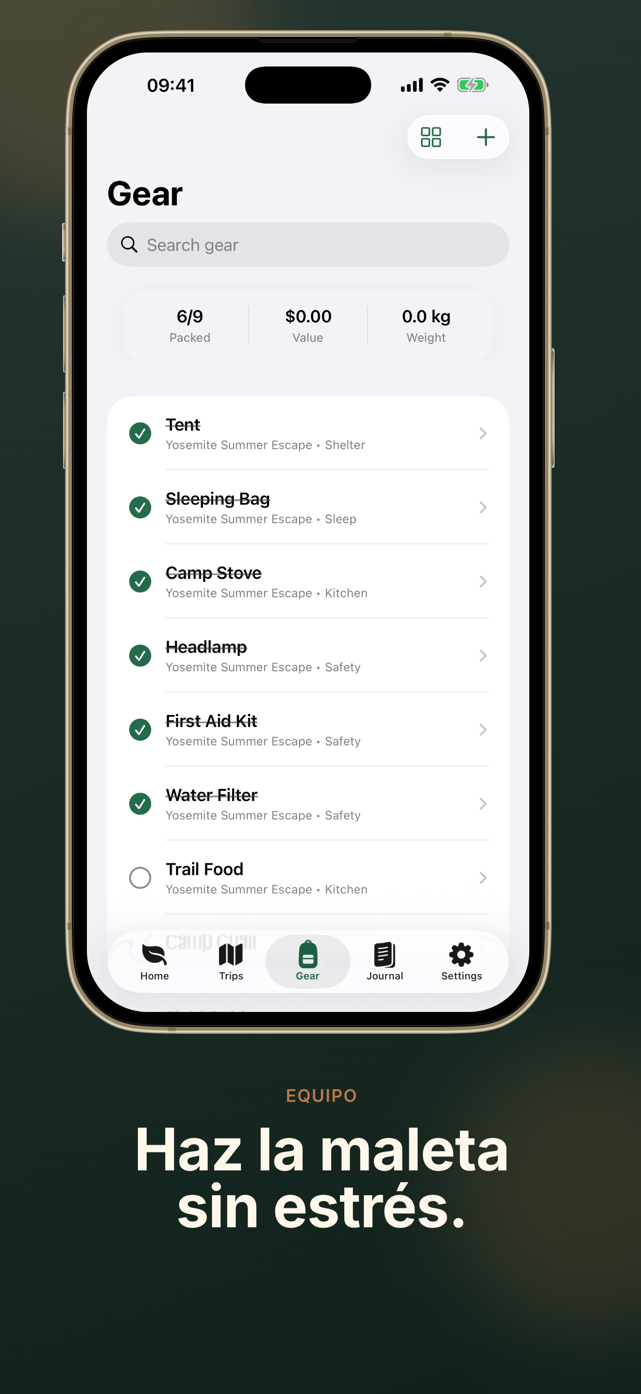 TrailNest gear screen