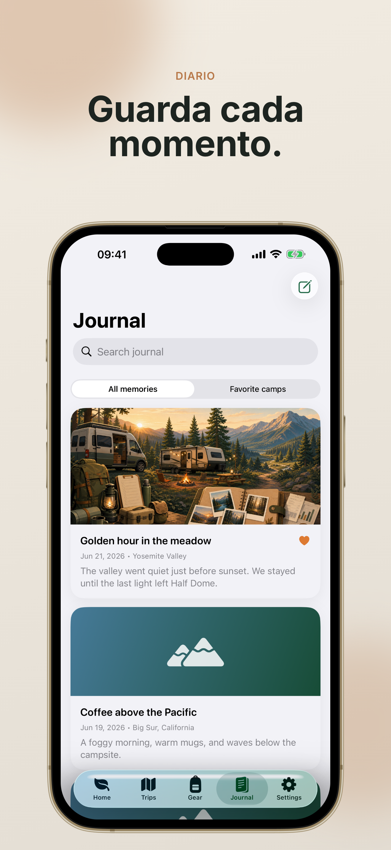 TrailNest journal screen