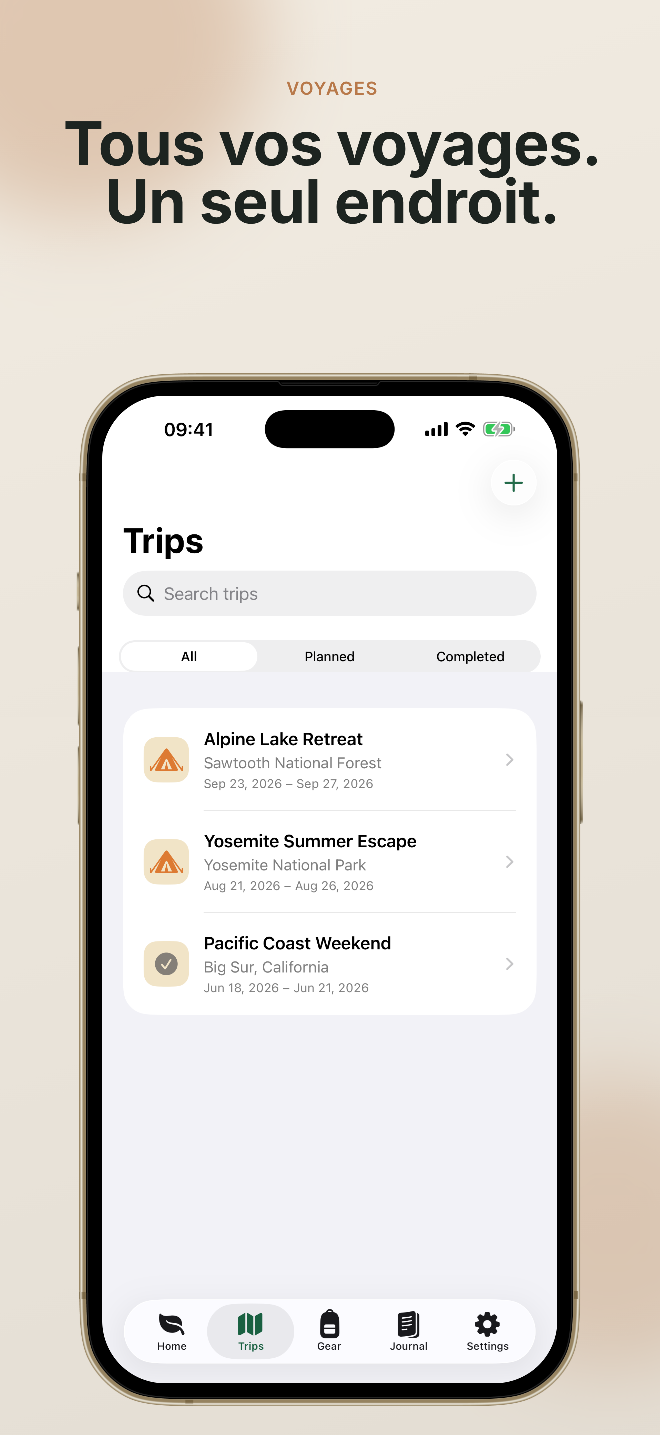 TrailNest trips screen