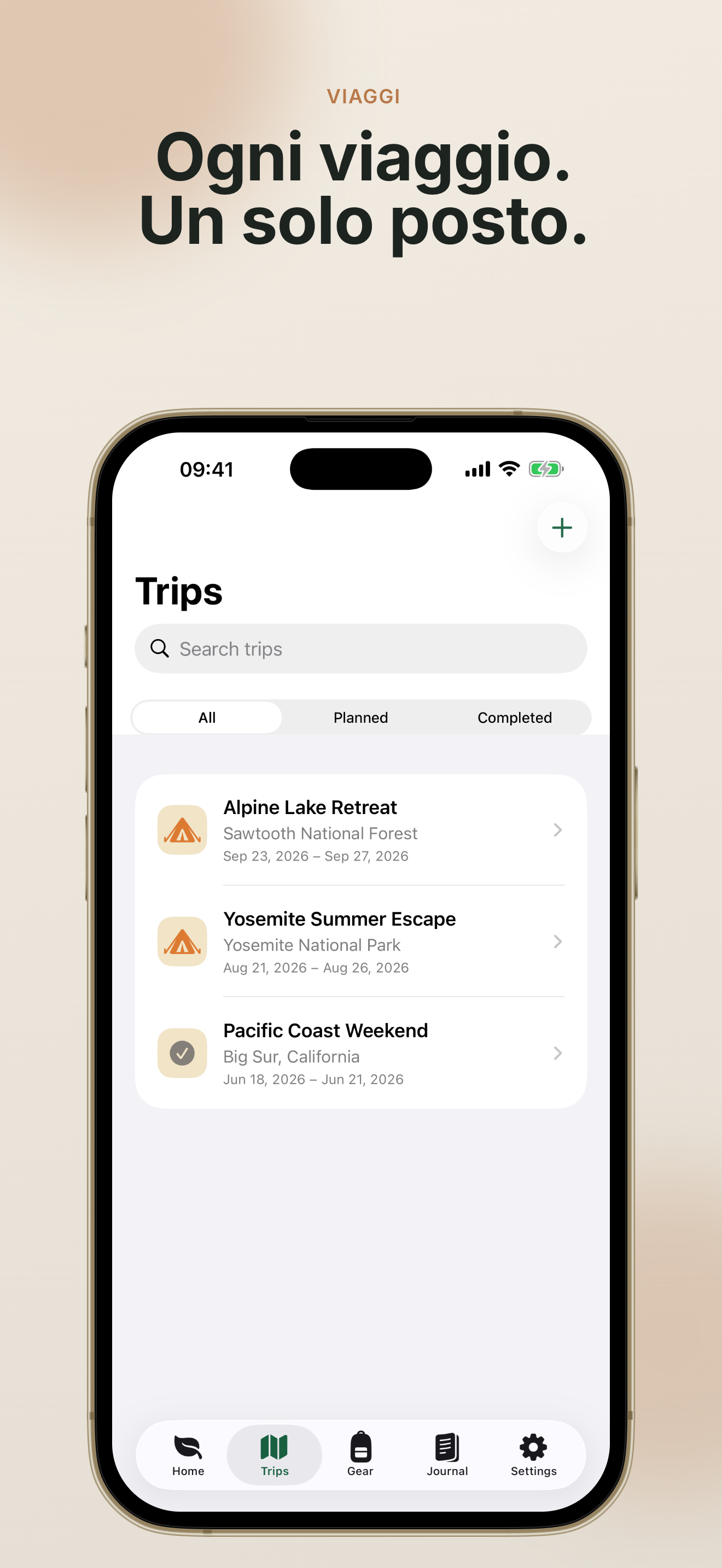 TrailNest trips screen
