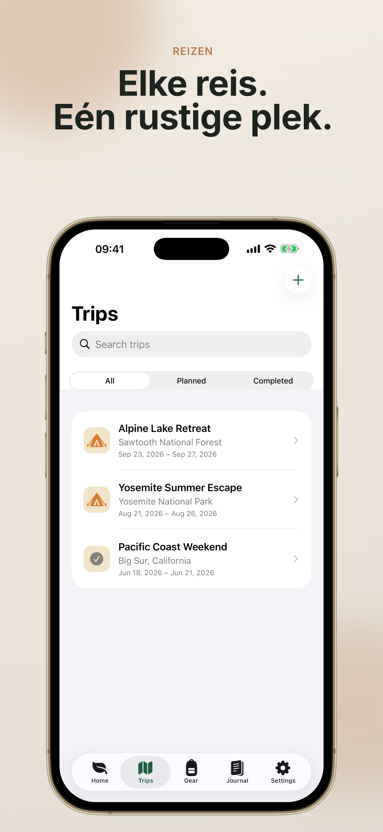 TrailNest trips screen