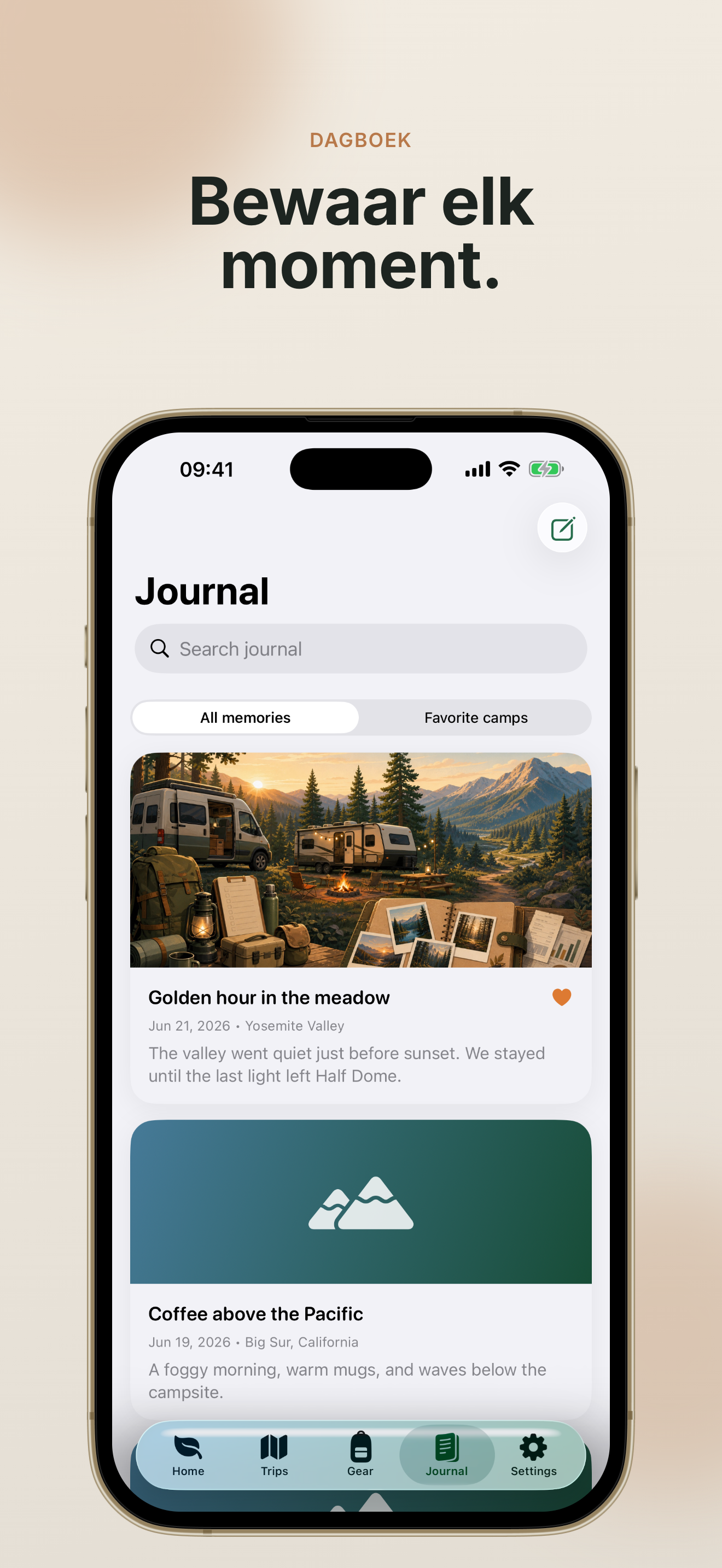 TrailNest journal screen
